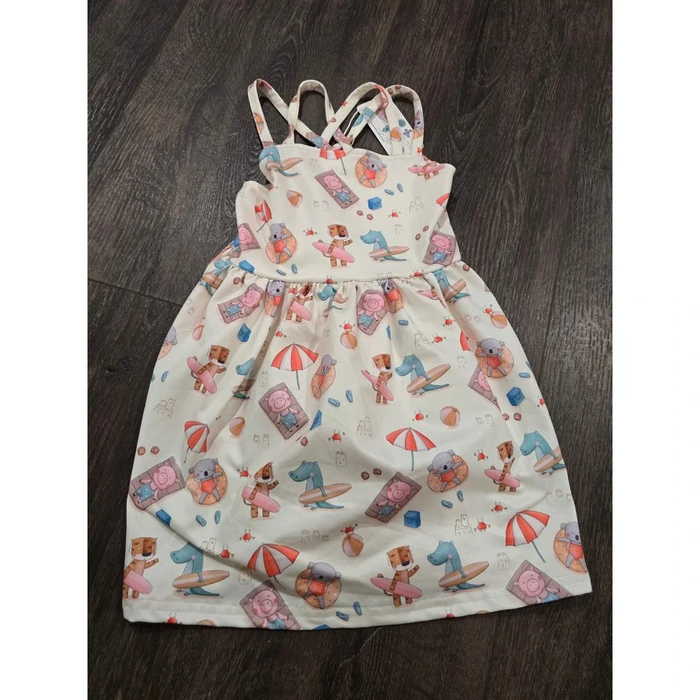 Pete + Lucy 2T Beach Animal Print Dress Criss Cross Back Milk Silk Boutique